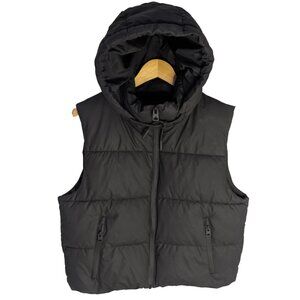 NWOT Zara Boxy Cropped Hooded Puffer Vest | Black | Size Large | Water Repellent